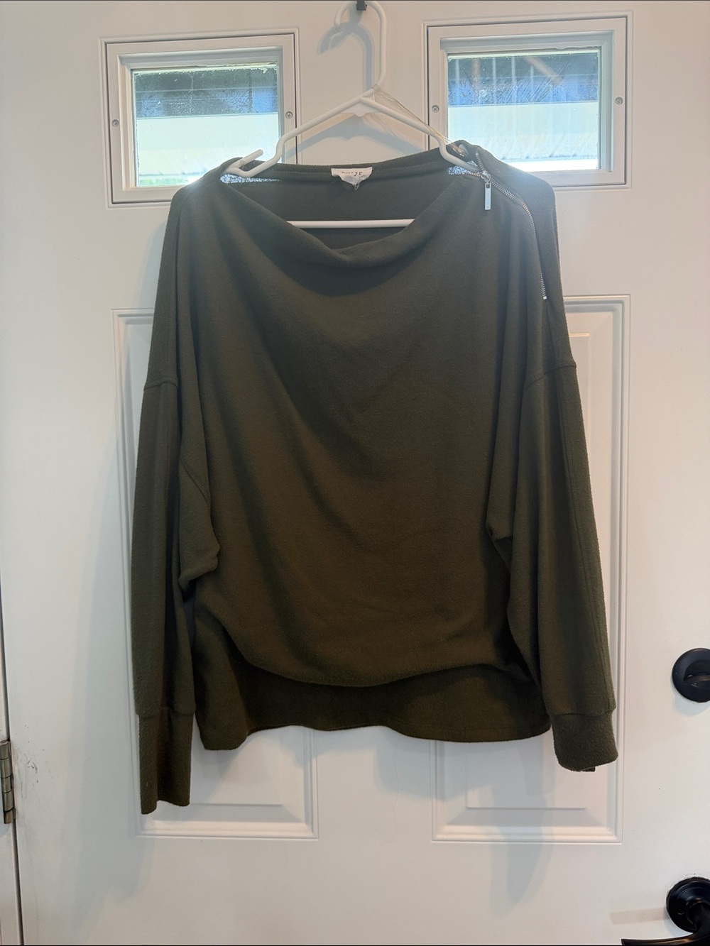 Women's Olive Cowl Neck Sweater - Relaxed Fit